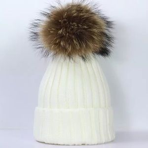 White Knit Beanie with Removable Pom Pom